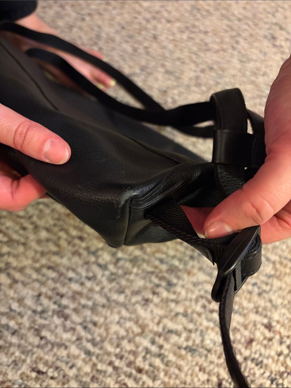 Longchamp Black Leather Backpack Tote with Front Zip Pocket - Picture 15 of 16